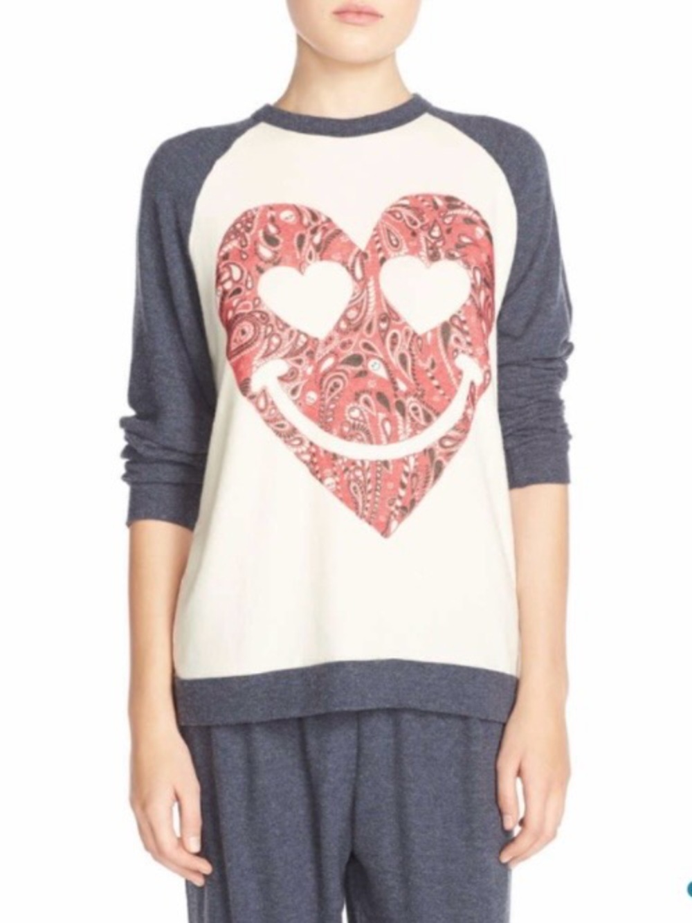 New Lauren Moshi Buffy Raglan Bandana & Heart French Terry Sweatshirt, Small